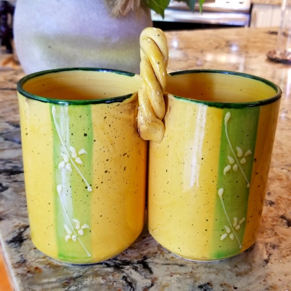 Handmade in France pottery bottle holder/utensils